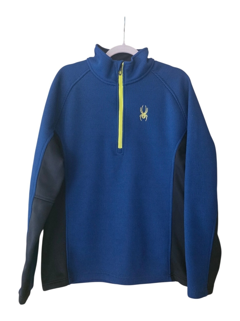 SPYDER Outbound 1/4 Zip Pullover Blue Black Yellow Fleece Lined Mens LARGE. 